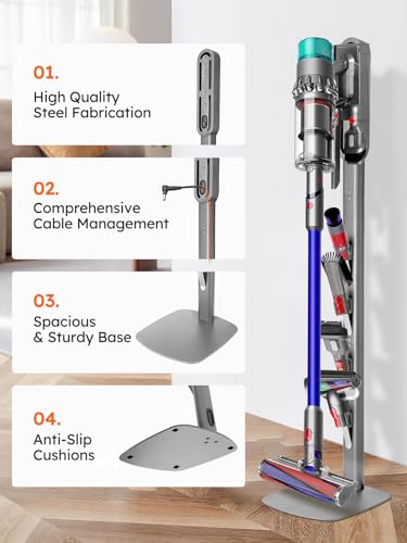 boailydi Vacuum Stand for Dyson Gen5 V15 V12 V11 V10 V8 V7 V6 – Stable Metal Holder with Hidden Cord Management, Storage Rack for Dyson Cordless Vacuum & Accessories, Easy Installation - Image 2