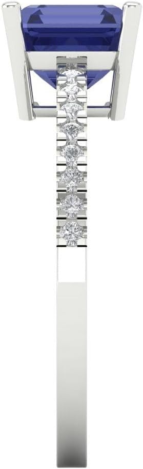 Clara Pucci 2.7 cttw Tanzanite 14K White Gold Solitaire with Accents Ring for Women - Cocktail Statement Fashion Jewelry Gift (6.5mm, Asscher Cut) - Image 3