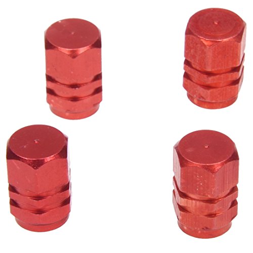 Sonline Lot de 4 bouchons de valve en Alu pour pneus de velo, moto, voiture ... - Rouge