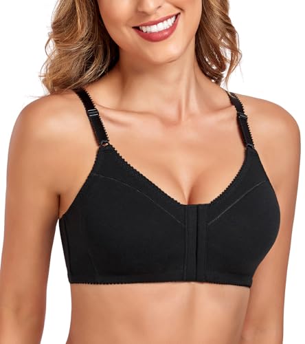 Image of Lemorosy Women's Front Closure Cotton Bra Comfortable Wireless Full Coverage Unlined Non Padded Bralette