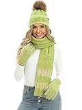 NATUST 3 Pieces Winter Knit Beanie Hat Warm Scarf and Touch Screen Gloves Set Warmer Gloves Set with Fleece Lined Green