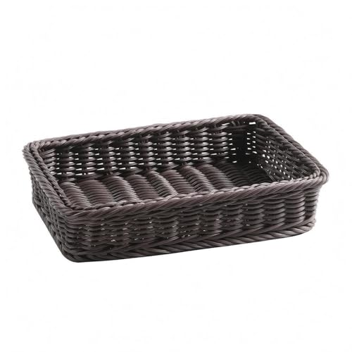 Bandeja tejida poco profunda de diseño rectangular marrón oscuro para almacenaje doméstico 2
