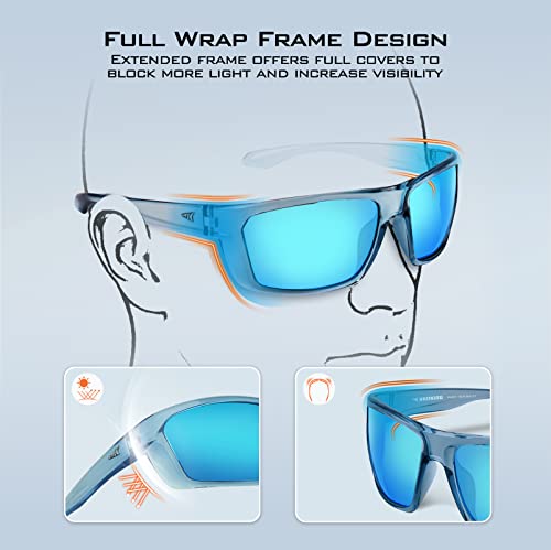 Kastking Huzzah Polarized Sport Sunglasses For Men And Women, Gloss Tal Light Blue Frame, Smoke - Ice Blue Mirror #TOP3