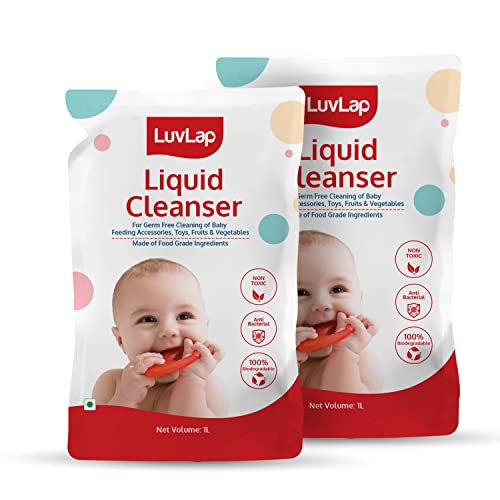 LuvLap Anti-Bacterial Baby Bottles, Accessories and Vegetable Liquid Cleanser Refill Pack -1L (Pack of 2)