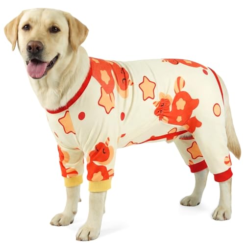 Image of BRKURLEG Soft Dog Pajama, Dog Recovery Suit, Beige, XXL | Long Sleeve Prevent Shedding, Anti-Licking wounds, Pet Onesie Cute & Stretchy Puppy Jumpsuit Pjs for Small to Large Breeds