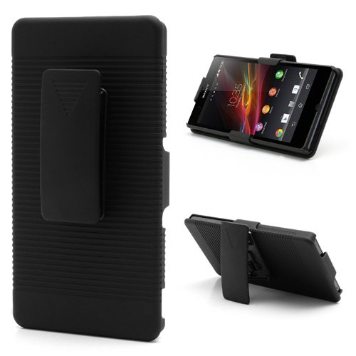 Smays Xperia Z 2-in-1 Rubberized Slide Case with Swivel Belt Clip Holster Stand for Sony L36h (Yuga,c6603,c660x,L36i,c6602)