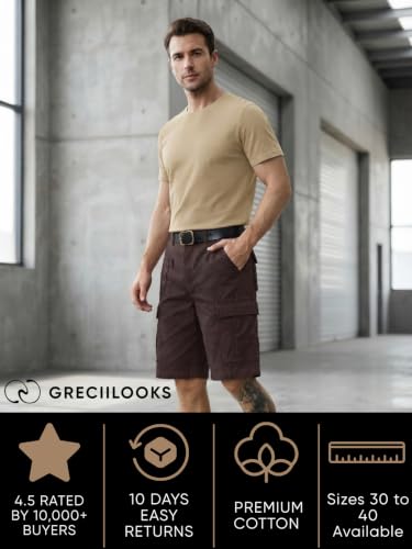 Image of GRECIILOOKS Men'S Cotton Cargo Shorts, Lightweight Half Pant Elastic Waist Casual Summer Shorts with Pockets