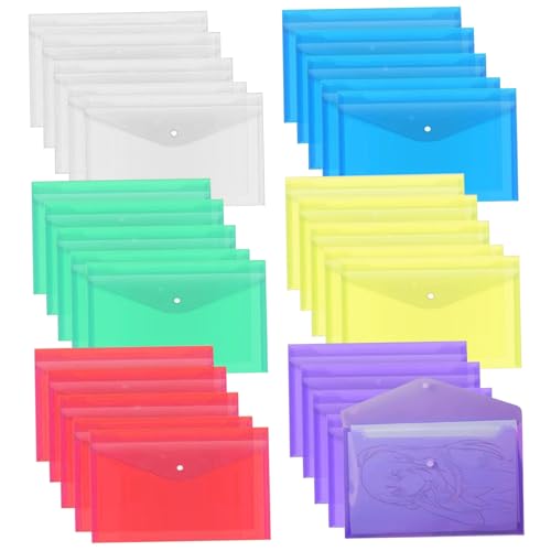 Envelopes de plástico 30 peças com fecho de pressão 33 x 23 cm pastas de plástico espesso para docum