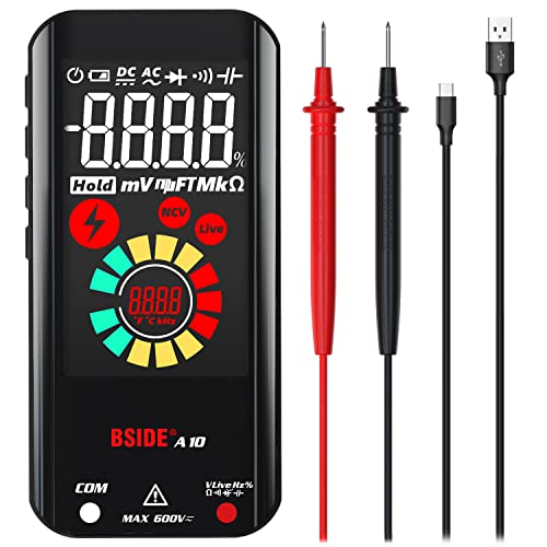 Bside Digital Multimeter, Rechargeable With Color Lcd, 3 Results Display 6000 Counts Pocket Smart Voltmeter Capacitance Diode Ohm Hz Duty Cycle V-Alert Live Check Voltage Tester, Black, Pocket Size #TOP14