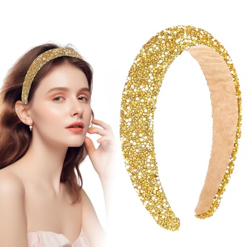 Diadema Mujer con Perlas, Diadema Mujer Brillante, Pedrería Oro Diadema Ancha, Banda Pelo Cuidado Accesorio Cabello Niñas para Uso Diario Fiesta, Actuaciones, Vida Diaria, Fotografía