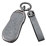 HIBEYO Key Fob Cover Compatible with Xpeng Xiaopeng P5 P7 G9 G3i Accessories Alloy Key Case&Smooth Leather Key Cover with Keychain Fit for Xiaopeng Key Shell-Long Keychain
