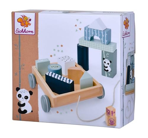 Eichhorn - Bauwagen mit 11 Bausteinen, Nachziehspielzeug, 12 teilig, 18x17,5 cm groß, ab 1 Jahr 100003800