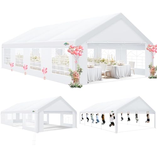 COBIZI 20x30 Party Tent Heavy Duty Tent, Carpas para Fiestas 20x30 with 6 Removable Sidewalls & 4 Built-in Sandbags, Wedding Tents for Parties Outside UV50+ Waterproof, Windproof, White