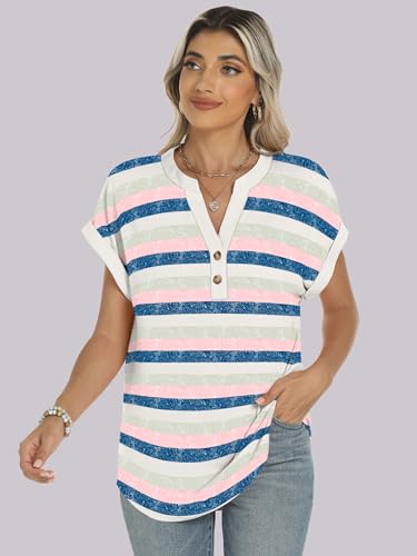 Image of ANRABESS Womens Short Sleeve Henley Tops V Neck Dressy Casual Blouses Summer Trendy Tee Shirts 2026 Vacation Fashion Clothes
