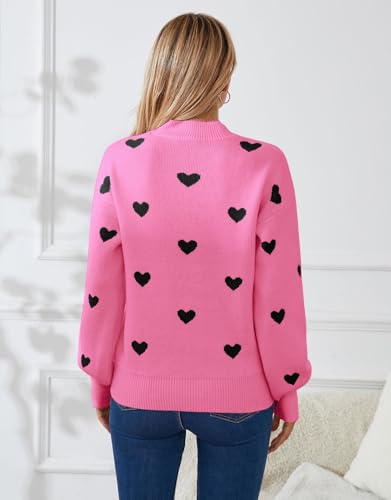 Image of Women's Long Sleeve Mock Neck Sweaters Loose Cute Heart Pullover Sweater
