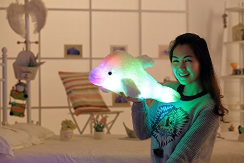Zinsale 7 Farbwechsel LED aufhellen Gefülltes Delphin Spielzeug Plüsch Kissen Plüschtiere Nachtlicht (Blau, 45cm)