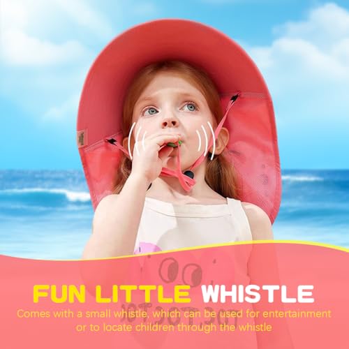 Image of SNOWIE SOFT Wide Brim Sun Hat for Kids Girls with Neck Flap Shawl, UPF 50+ Adjustable Chin Strap Sun Protection Hat for Girls 2-10 Years Old, Summer Breathable Sun Visor Hat Windproof Beach Hat