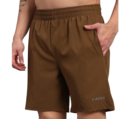 Image of ATICX Polyester Shorts for Men - Quick Dry Lightweight with Zipper Pockets - Gym, Running, Jogging, Training Half Pants for Basketball, Swimming, Badminton, Cycling, Football, Outdoor & Home Wear