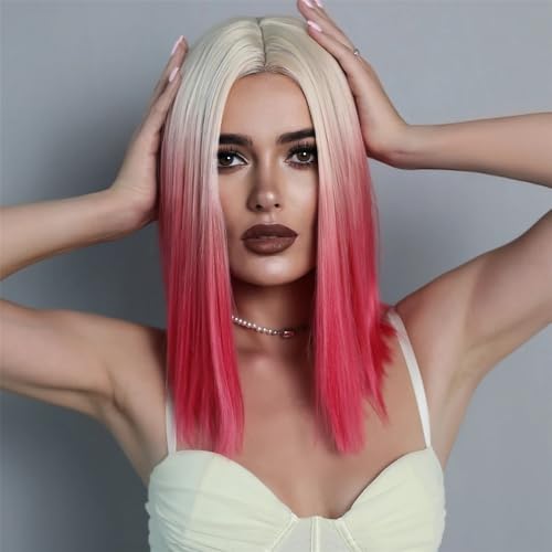 Peluca corta Bob con flequillo de pelo sintético recto y ondulado natural para mujer 5