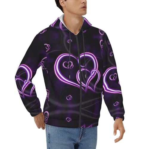 Sweat à capuche imprimé cœurs violets vêtement homme noir XXL original et audacieux