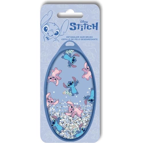 Disney Stitch Brosse dĂ©mĂȘlante ovale bleue avec paillettes liquides en mouvement et imprimĂ© du sympathique extraterrestre