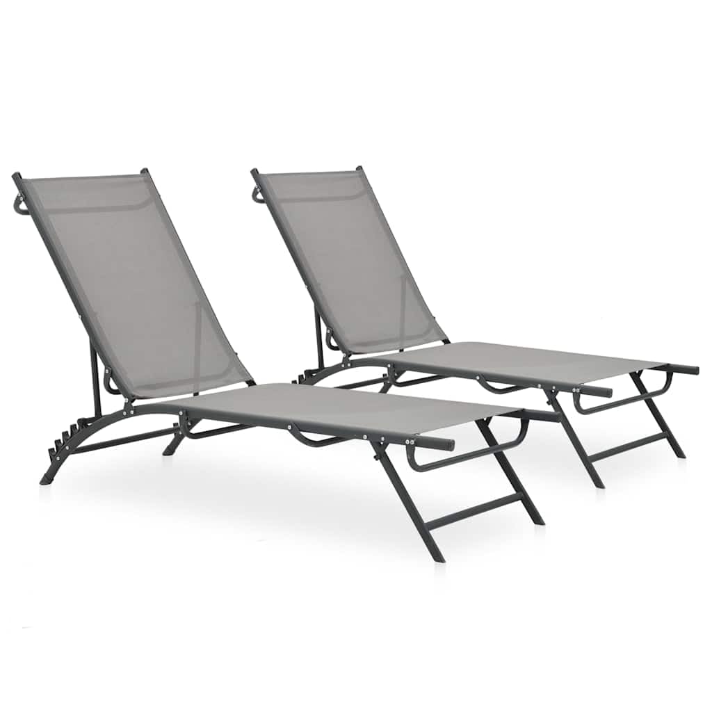 Chaises longues de jardin en textilène gris - Transats de relaxation réglables extérieurs