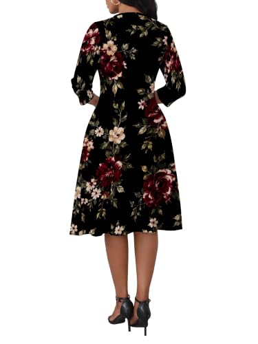 Image of PinkPatty Women's Casual 3 /4 Sleeve Midi Dresses Fit and Flare Church Work Dress with Pockets