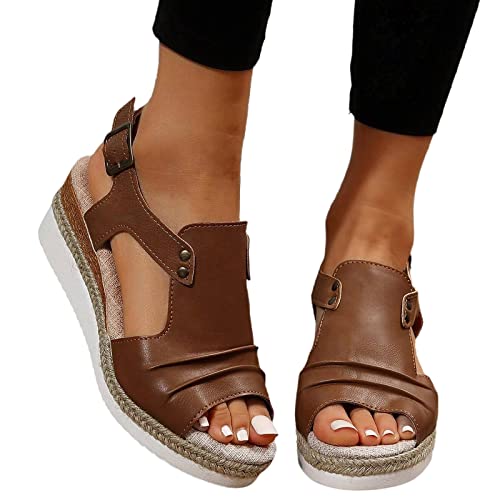Yanzhenglip Sandals for Women Casual Summer, Women's Sandals Straps Wedge Buckle Summer Beach Sandals Shoes, Comfort Walking Shoes Bohemian Rhinestone Gladiator Open Toe Sandals Comfy4