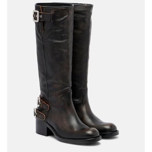 Women's Knee High Riding Boots Motorcycle Boots Round Toe Chunky Block Heel Fashion Buckles Biker Boot for Girls Ladies Fall Winter3