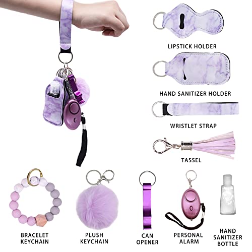 Chpitos Safety Keychain Full Set For Women, 9Pcs Portable Wristlet Key Chain With Personal Alarm For Kids Silicone Car Key Ring Bracelet Keychain #TOP2