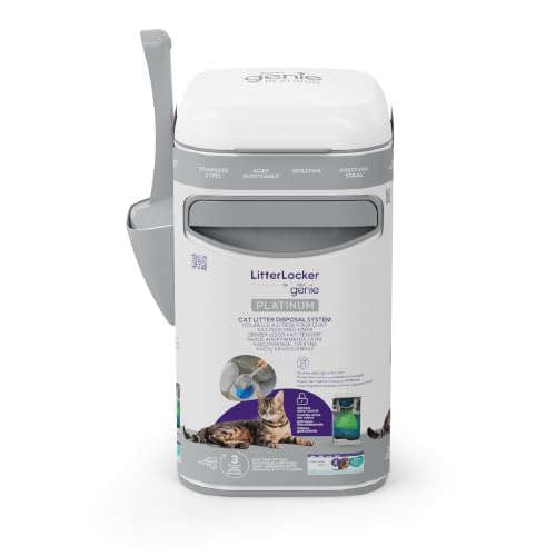 Litter Genie Platinum Cat Litter Disposal Bin. Odour Control. Durable Stainless Steel, White. Easy Use and Maintenance. 1 Refill 3 Months / 12 Easy Roll Bags and Scoop Included.