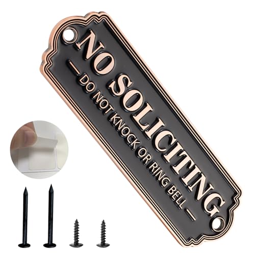 Brass No Soliciting Sign, No Soliciting Sign for House - Solid Brass Wall Plaque Handmade Traditional Home Decor, Elegant No Soliciting Do Not Knock or Ring Bell Sign for Office and Business (Brass color)