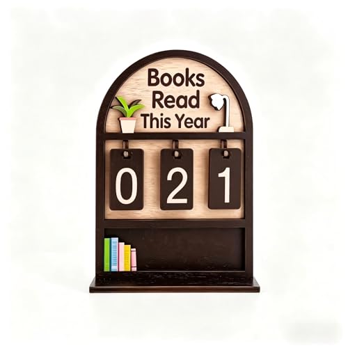 Books Read This Year Counter, Vintage Wooden Book Reading Counter - My Library Reading Tracker, Bookshelf Decoration, Gift for Reading Lovers, Holiday Gift for Bookworms