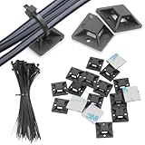 ケーブルタイ マウントベース 100個セット 高粘着 結束バンド 固定具 ケーブルホルダー 接着タイプ 20×20mm（ブラック）