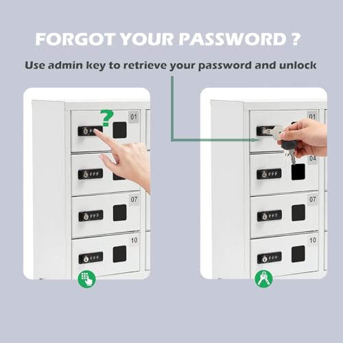 Bpatoimsx 12-Fach-Handy-Ladekasten aus Stahl (Weiß) | Sichere Aufbewahrung mit Zahlenschloss pro Fach, Für Unternehmen, Fabrik, Büro, Polizei & Öffentliche Einrichtungen