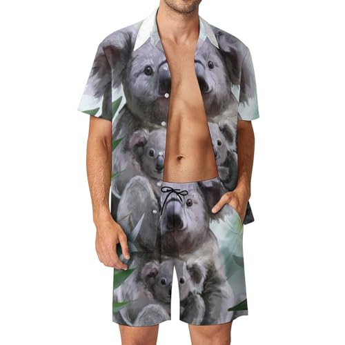 Chemise Hawaïenne Homme Raccoon pour vos Vacances : Tenue de Plage avec Short et Pantalon S