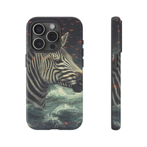 Coque iPhone 15 Pro rigide noire Zèbre dans l'eau protection brillante antichoc