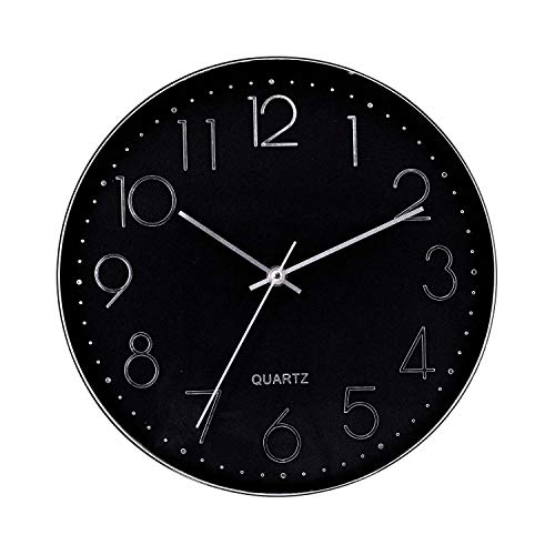 Orion91 - Reloj de Pared Moderno en Relieve con Esfera Negra Ø30cm, Hogar, Oficina y Despacho, Movimiento Agujas Continuo, Extra Silencioso, Números en Relieve, Diseño Actual