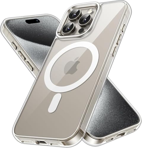 Image of JGD Magnetic Case for iPhone 15 Pro Compatible with MagSafe, Shockproof Phone Bumper Cover, Anti-Scratch Clear Back (Clear)