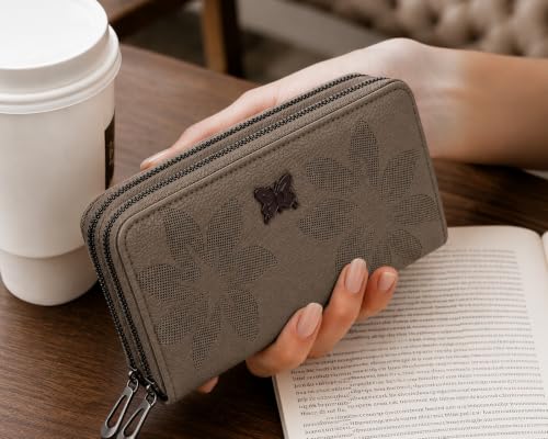 Valerie Women’s Zip Around Wallet with Wrist Strap, Green Khaki - Image 6