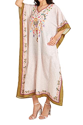 Image of Miss Lavish London Kaftan Dresses for Women Plus Size Long Batwing Sleeve Caftans, V Neck Moo Moo Printed Beach Cover Up Maxi Beach Dress, Bathing Suit Cover-Up Loungewear
