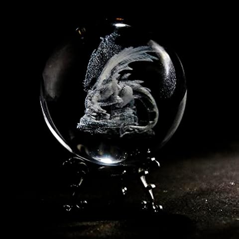 vskikris 2.36in 3D Crystal Dragon Gruardian Crystal Ball with Stand Dragon Crystal Paperweight Cover