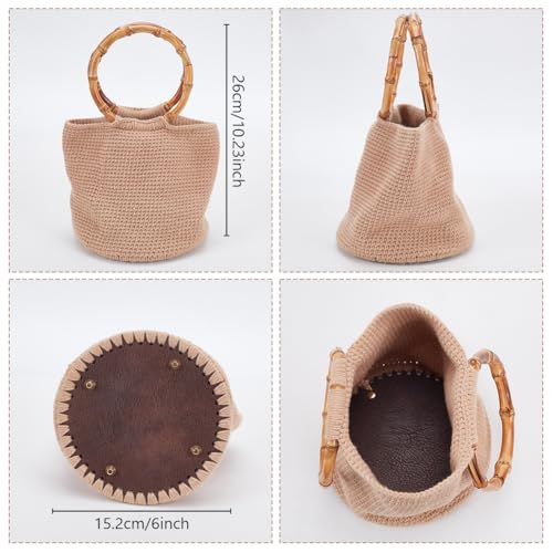 FREEBLOSS DIY Bamboo Handle Handbag Crochet Kit Crochet Bag Kit Including All Crochet Accessories Crochet Starter Kit for Beginners Crochet Yarn Crochet Hook Crochet Gift - Image 3