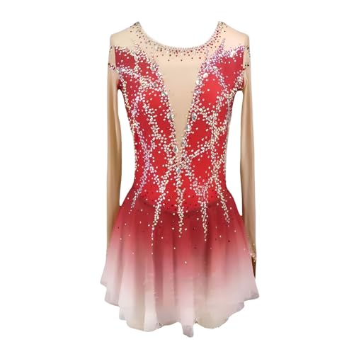 Women's Elegant Long Sleeve Figure Skating Dress, Girl's Professional Competition Ice Skating Dresses(XX-Large) Red