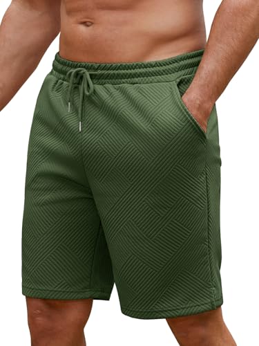 Aisprts Pantalones Cortos Hombre Casual con Bolsillos Pantalones Cortos de Verano con Cordón y Cintura Elástica, Aptos para Gimnasio, Playa y Uso Diario, Verde Oliva, L