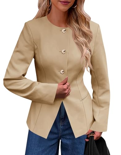Cicy Bell Womens Business Casual Fitted Blazers Collarless Split ...