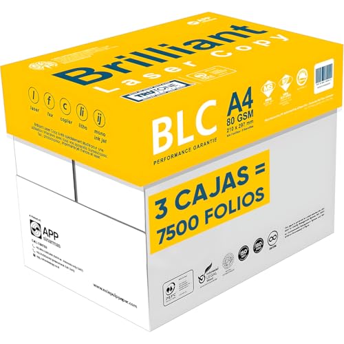 Mundo Home Folios A4 80gr 500 Hojas por Paquete (5 por Caja) - Papel Impresora A4 Multiusos - Hojas Blancas A4 Fotocopiadora - Paquete de Folios A4 Paper - Ideal Imprimir y Escribir (7500, 3 Cajas)