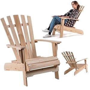 KADAX Adirondack Stuhl, Gartensessel aus Holz, Gartenstuhl mit Hoher Rückenlehne und Armlehnen, Relaxstuhl, Outdoor Holzsessel für Garten (Hell)