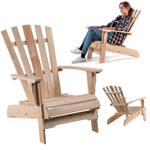KADAX Adirondack Stuhl, Gartensessel aus Holz, Gartenstuhl mit Hoher Rückenlehne und Armlehnen, Relaxstuhl, Outdoor Holzsessel für Garten (Hell)