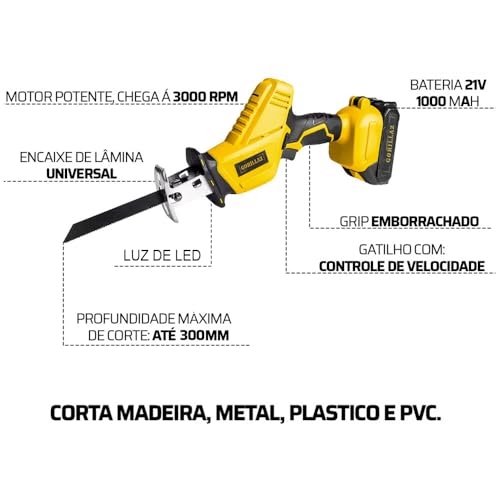 Serra Sabre Serra Tico Tico A Bateria 21V com Duas Baterias e Maleta